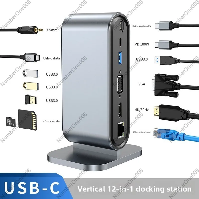 Type C Multiport Adapter - 12-портовая вертикальная USB-док-станция, многопортовый хаб 4K