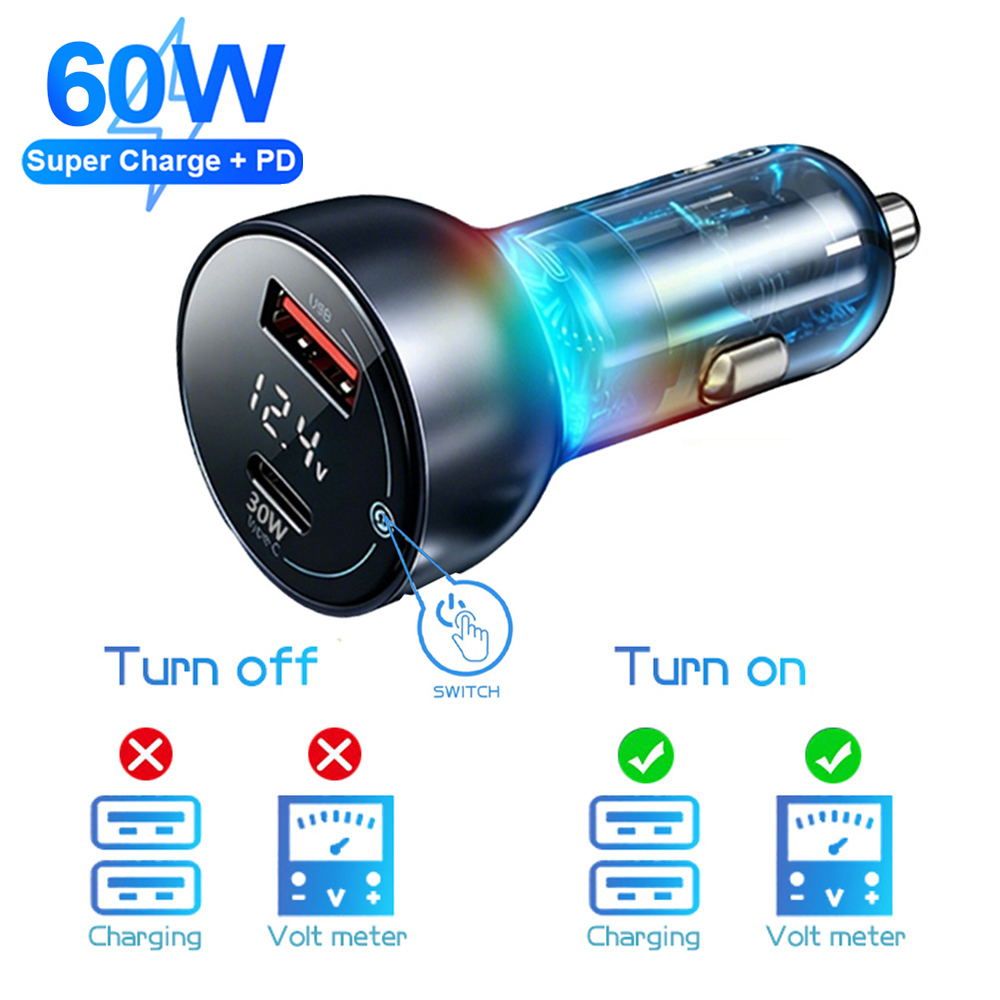 Type C Multiport Adapter - Цифровое автомобильное зарядное устройство 60W PD+QC3.0